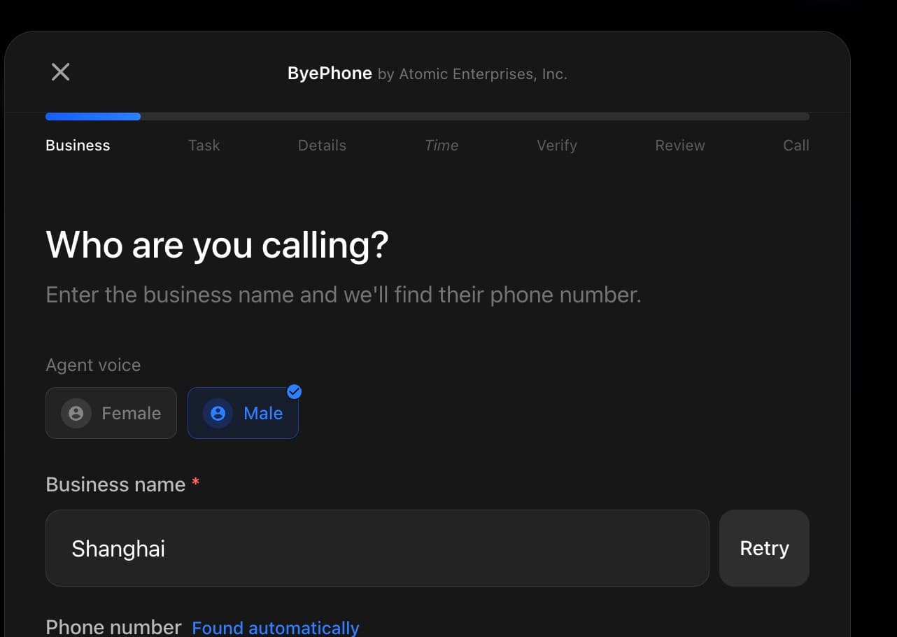 Step 1: User describes the task for their call