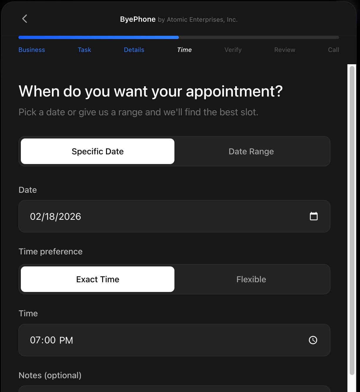 Step 3: User selects preferred appointment time