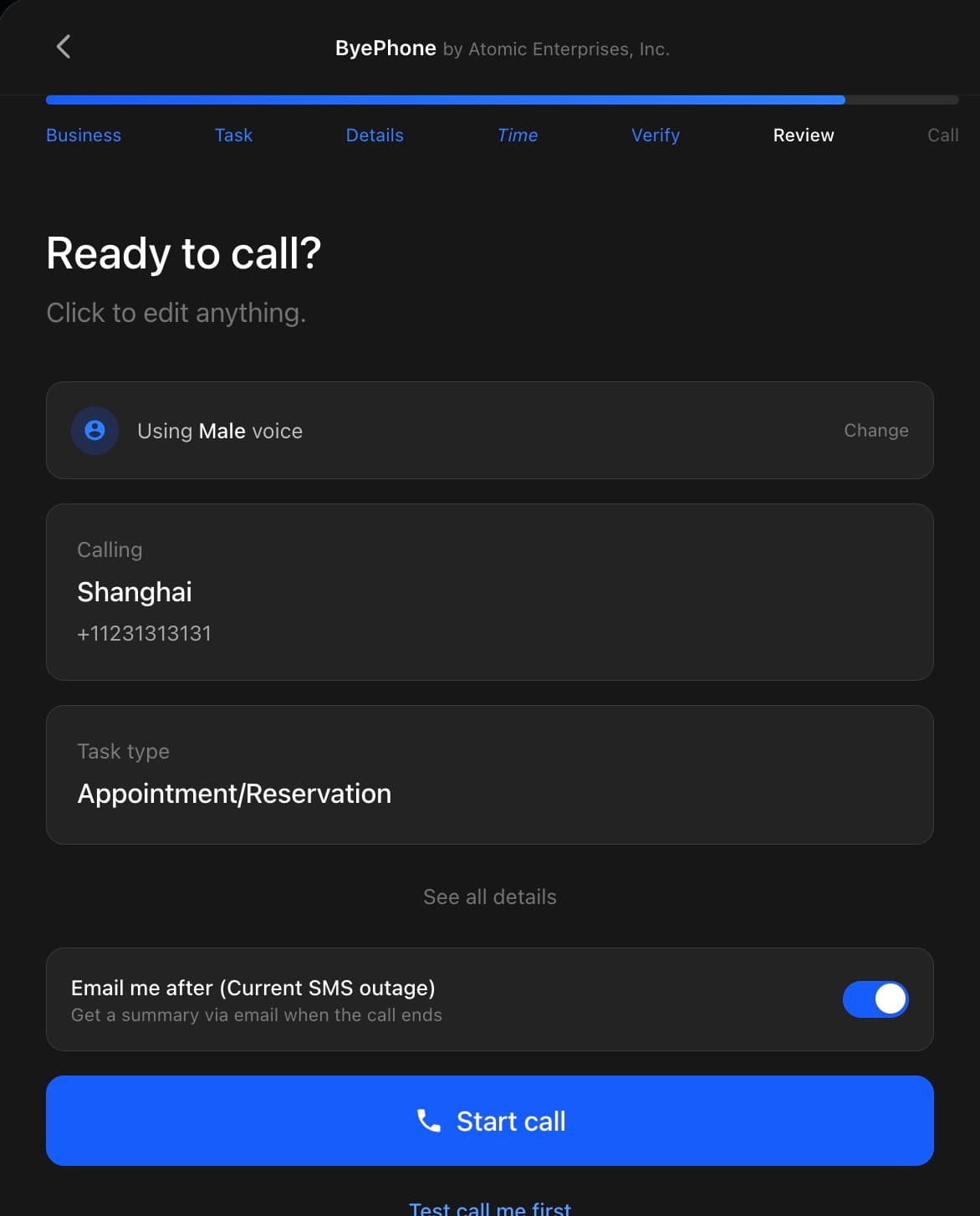 Step 5: Review and execute the call